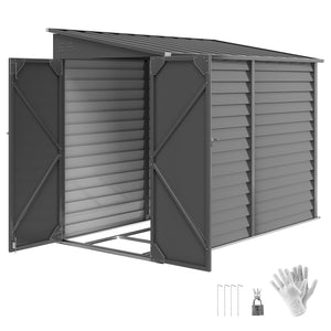 Outsunny 4.6' x 9' Steel Outdoor Storage Shed, Lean to Shed, Metal Tool House with Foundation Kit, Lockable Doors, Gloves and 2 Air Vents for Backyard, Patio, Lawn, Dark Gray