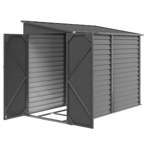 Outsunny 4.6' x 9' Steel Outdoor Storage Shed, Lean to Shed, Metal Tool House with Foundation Kit, Lockable Doors, Gloves and 2 Air Vents for Backyard, Patio, Lawn, Dark Gray