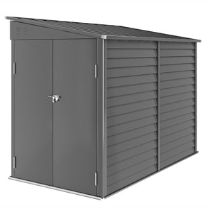 Outsunny 4.6' x 9' Steel Outdoor Storage Shed, Lean to Shed, Metal Tool House with Foundation Kit, Lockable Doors, Gloves and 2 Air Vents for Backyard, Patio, Lawn, Dark Gray