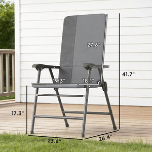 Folding Patio Chairs Set of 2, Padded High Back Folding Lawn Chairs with Armrests, 600D Oxford Fabric, Portable Outdoor Camping Chair Set for Deck, Garden, Backyard, Light Gray