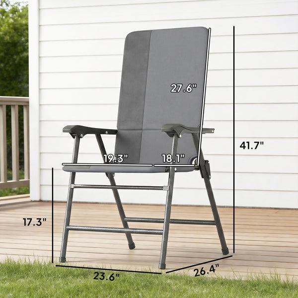 Folding Patio Chairs Set of 2, Padded High Back Folding Lawn Chairs with Armrests, 600D Oxford Fabric, Portable Outdoor Camping Chair Set for Deck, Garden, Backyard, Light Gray