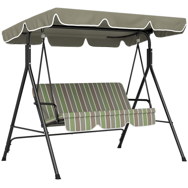 Outsunny 3-Seat Outdoor Patio Swing Chair with Removable Cushion, Steel Frame Stand and Adjustable Tilt Canopy for Patio, Garden, Poolside, Balcony, Backyard, Beige & Green