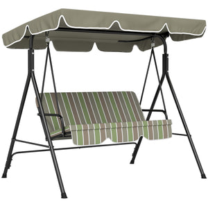 Outsunny 3-Seat Outdoor Patio Swing Chair with Removable Cushion, Steel Frame Stand and Adjustable Tilt Canopy for Patio, Garden, Poolside, Balcony, Backyard, Beige & Green