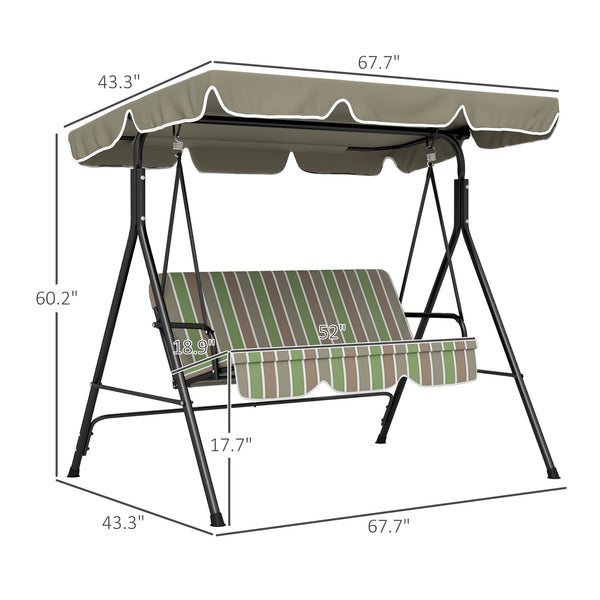 Outsunny 3-Seat Outdoor Patio Swing Chair with Removable Cushion, Steel Frame Stand and Adjustable Tilt Canopy for Patio, Garden, Poolside, Balcony, Backyard, Beige & Green