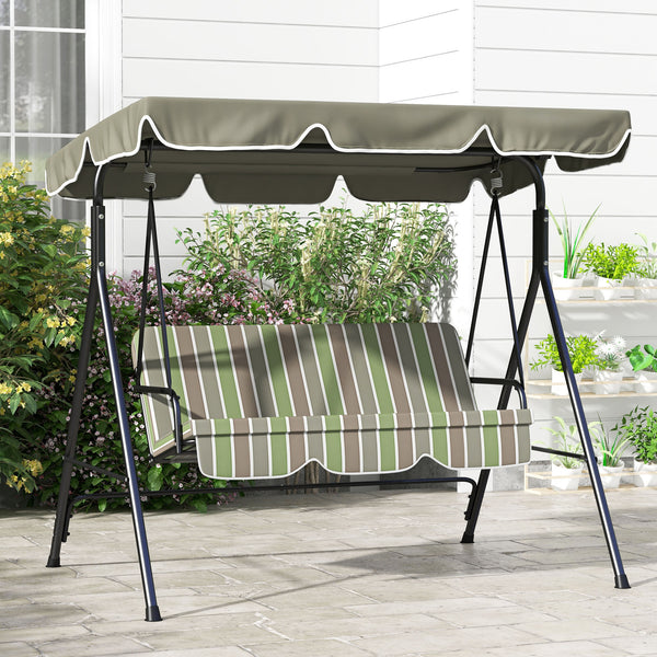 Outsunny 3-Seat Outdoor Patio Swing Chair with Removable Cushion, Steel Frame Stand and Adjustable Tilt Canopy for Patio, Garden, Poolside, Balcony, Backyard, Beige & Green