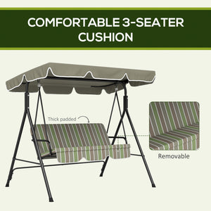 Outsunny 3-Seat Outdoor Patio Swing Chair with Removable Cushion, Steel Frame Stand and Adjustable Tilt Canopy for Patio, Garden, Poolside, Balcony, Backyard, Beige & Green