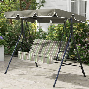 Outsunny 3-Seat Outdoor Patio Swing Chair with Removable Cushion, Steel Frame Stand and Adjustable Tilt Canopy for Patio, Garden, Poolside, Balcony, Backyard, Beige & Green