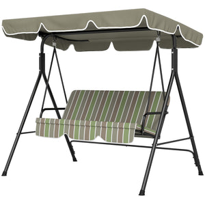 Outsunny 3-Seat Outdoor Patio Swing Chair with Removable Cushion, Steel Frame Stand and Adjustable Tilt Canopy for Patio, Garden, Poolside, Balcony, Backyard, Beige & Green