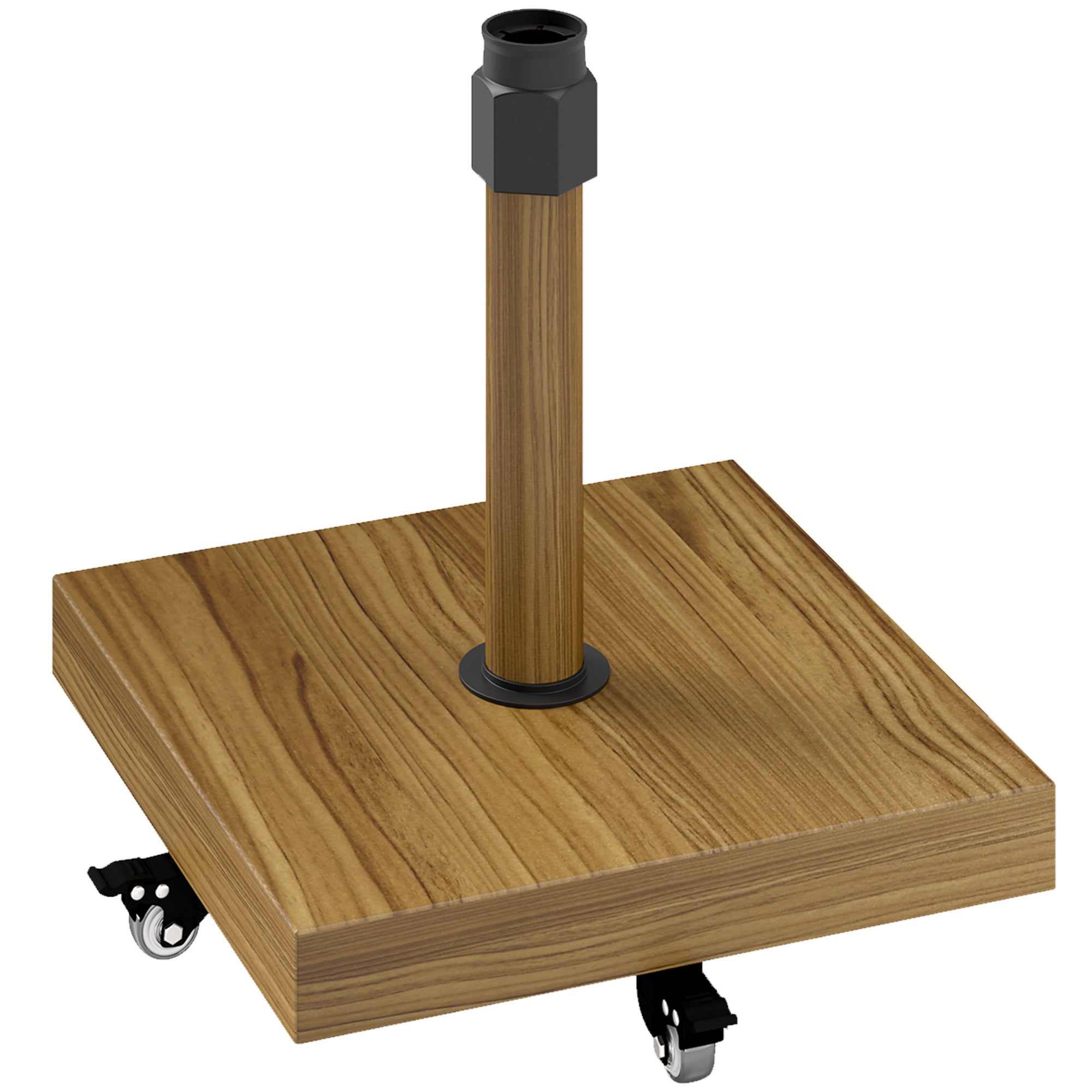 brown patio umbrella base with hidden wheels Outsunny Patio Umbrella Stand with Wheels, Heavy Duty Wood Base for 1.4"/1.5"/1.9" Poles