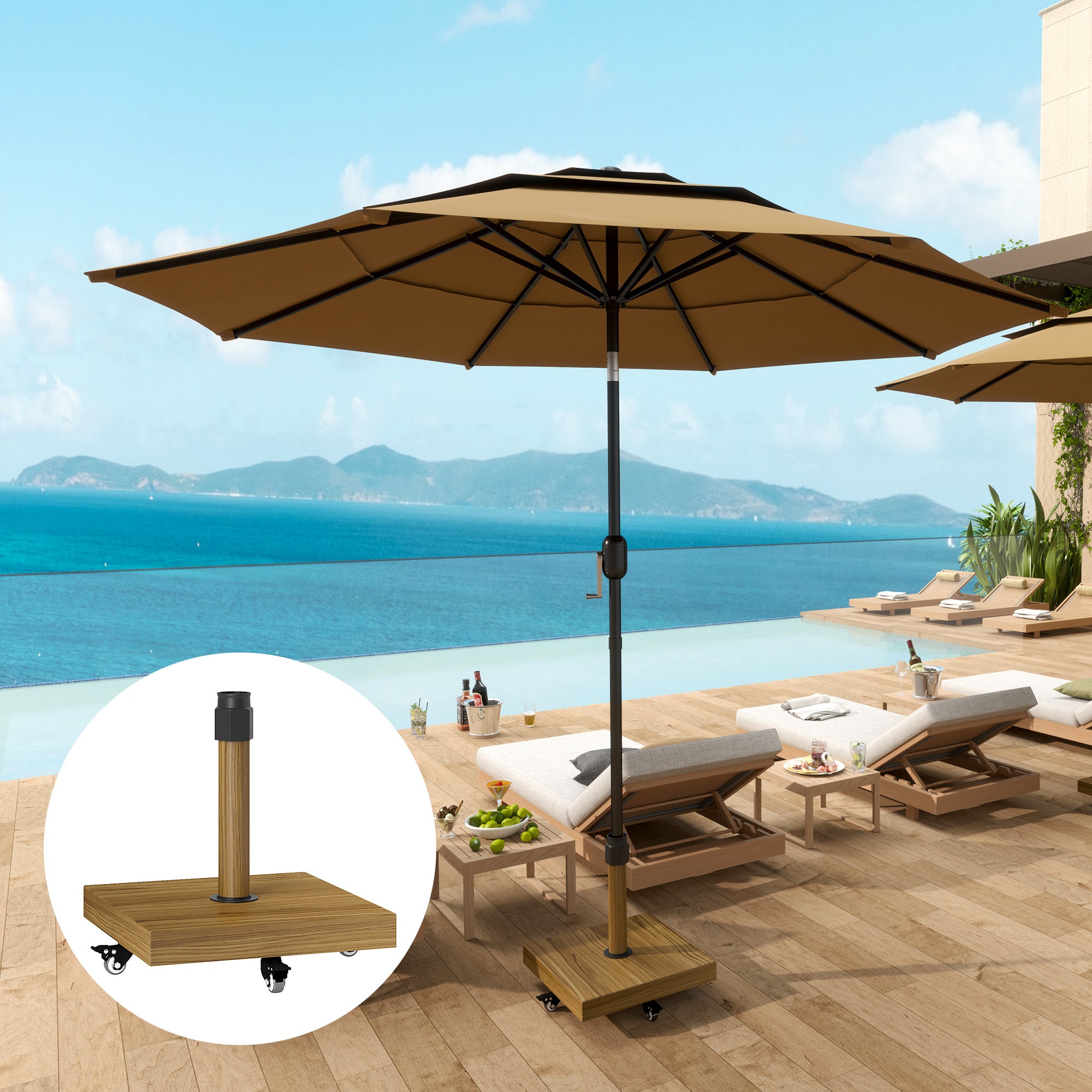heavy duty patio umbrella canada Outsunny Patio Umbrella Stand with Wheels, Heavy Duty Wood Base for 1.4"/1.5"/1.9" Poles