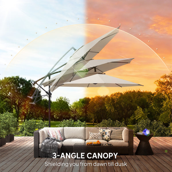 3(m) Garden Banana Parasol Hanging Cantilever Umbrella with Crank Handle, 8 Ribs and Cross Base for Outdoor, Sun Shade, Cream White