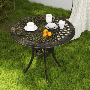 30-inch Round Patio Dining Table with Umbrella Hole Cast Aluminium Outdoor Bistro Table Only, Brown