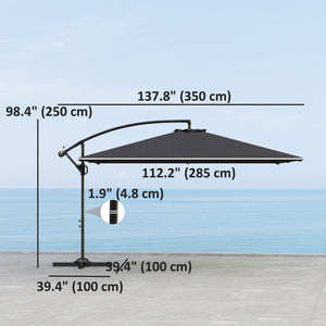 Rectangular Cantilever Parasol 111" x 150.4", Outdoor Garden Umbrella with Crank, Cross Base, Adjustable Tilt, 360° Rotation, UV Protection UPF50+, Grey