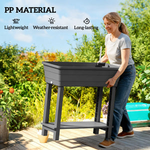 41L Self Watering Raised Garden Bed with Ventilation Transparent Lid Greenhouse, Storage Shelf, Planter Box with Water Level Indicator, 29.5" x 14.2" x 36.2", Black