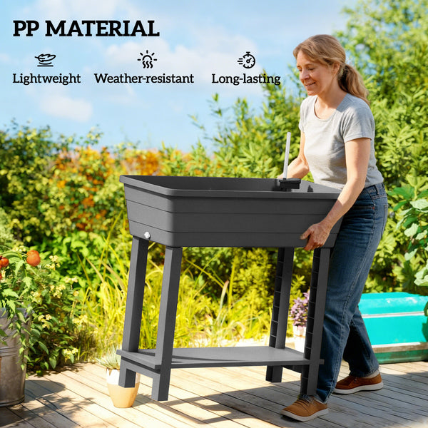 41L Self Watering Raised Garden Bed with Ventilation Transparent Lid Greenhouse, Storage Shelf, Planter Box with Water Level Indicator, 29.5" x 14.2" x 36.2", Black