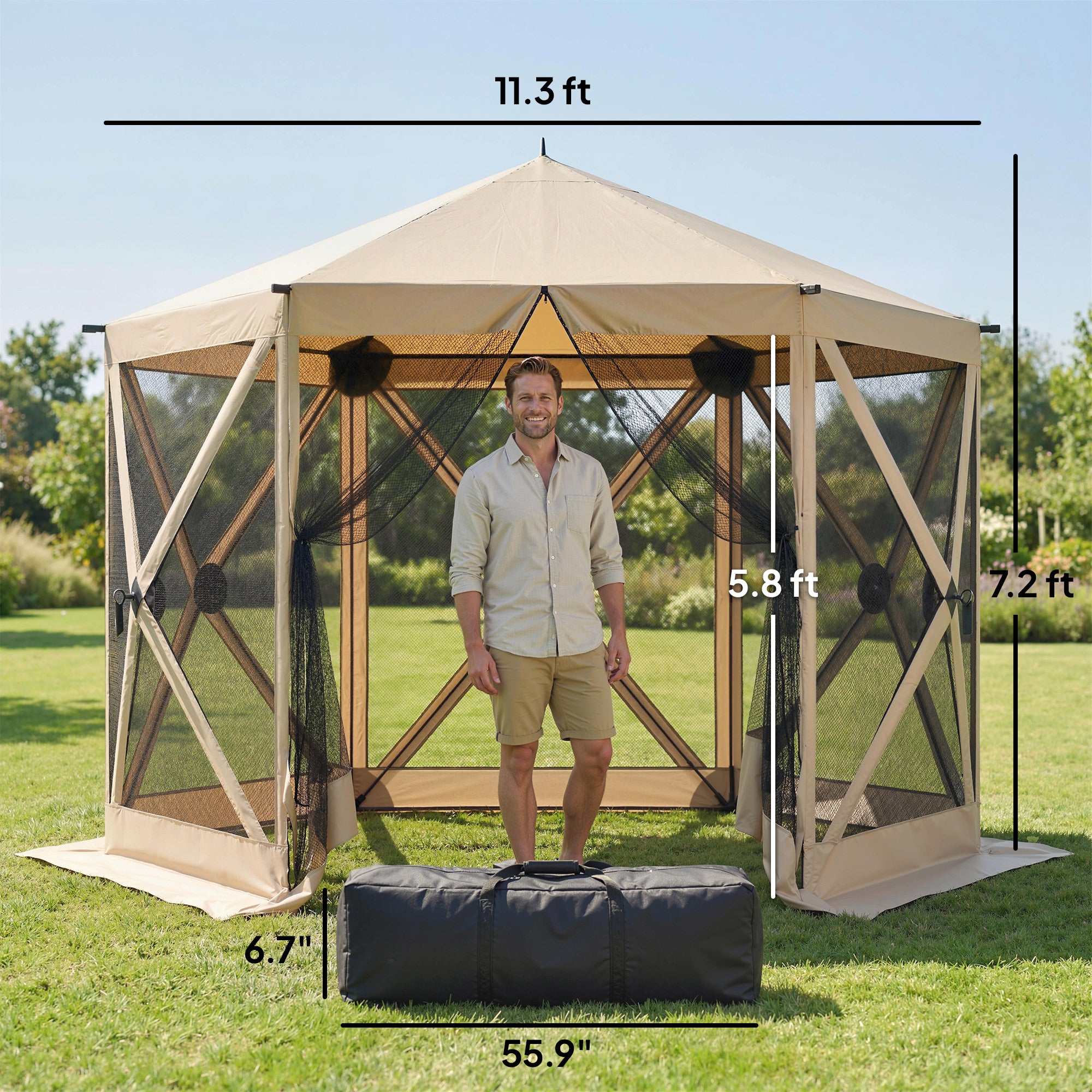gazebo camping tent Outsunny 10 x 11 ft Pop Up Gazebo Screen Tent, Portable Instant Camping Canopy Screen House with Nettings, Carry Bag, Beige
