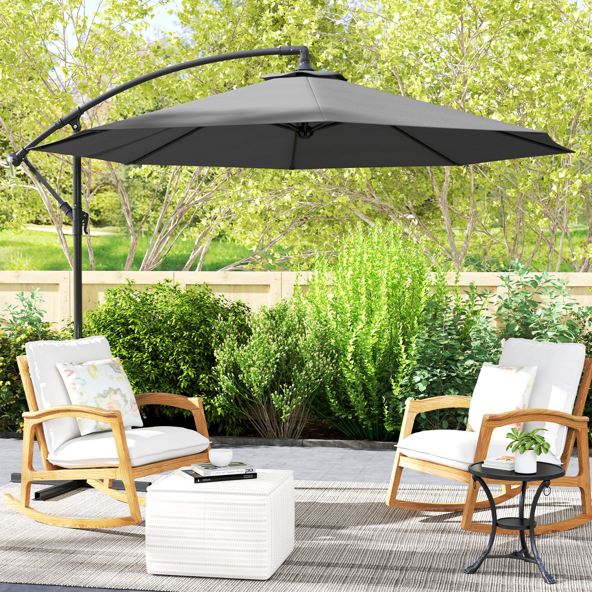 Outsunny 10' Deluxe Patio Umbrella with Crank and Cross Base, Grey