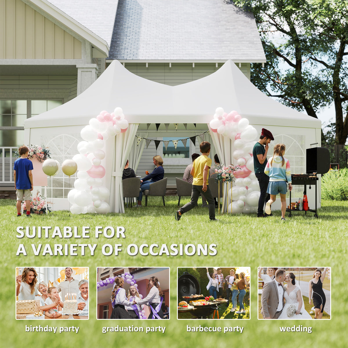 Outsunny 6.8 x 5m Octagonal Marquee Gazebo with Sides and Doors, White