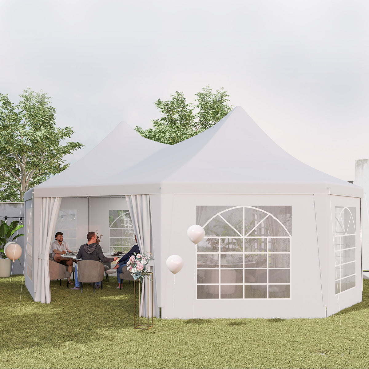 Outsunny 6.8 x 5m Octagonal Marquee Gazebo with Sides and Doors, White