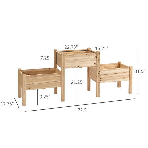 Outsunny Raised Garden Bed with 3 Planter Box, Elevated Wooden Plant Stand with Drainage Holes, for Vegetables, Herb and Flowers, Natural