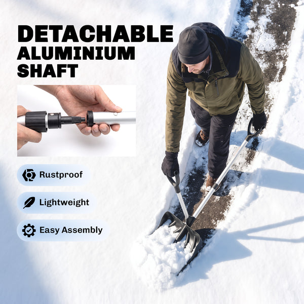 Heavy-Duty Snow Shovel with Assist Handle, Portable Snow Pusher with 45cm Wide Blade, Detachable Aluminium Handle and Metal Edge, Removal Shovel for Garden, Driveway, Car, Camping, Black
