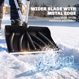 Heavy-Duty Snow Shovel with Assist Handle, Portable Snow Pusher with 45cm Wide Blade, Detachable Aluminium Handle and Metal Edge, Removal Shovel for Garden, Driveway, Car, Camping, Black