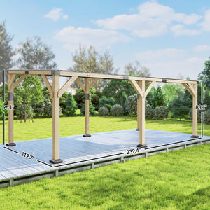 10' x 20' Wooden Gazebo, Hardtop Lean-to Gazebo Pergola with Galvanized Steel Sloped Roof, Large Heavy Duty Awning for Patio, Deck, Backyard, Light Walnut