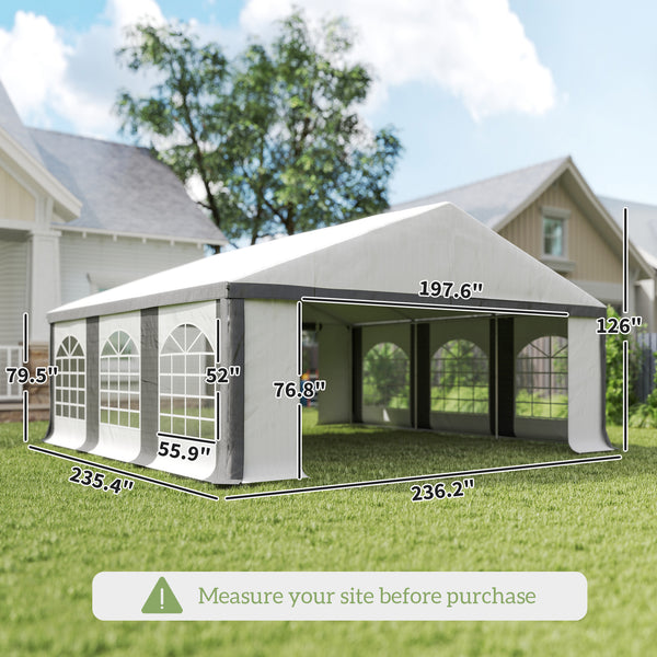 20' x 20' Heavy Duty Party Tent & Carport with Removable Sidewalls and Double Doors, Large Canopy Tent, Sun Shade Shelter, for Parties, Wedding, Outdoor Events, BBQ, White and Gray