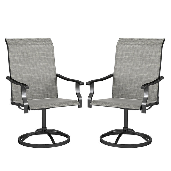 Outdoor Patio Swivel Chairs Set of 2, High Back Patio Dining Chairs with All-Weather Mesh Fabric and Metal Frame for Backyard, Lawn, Porch or Garden, Gray