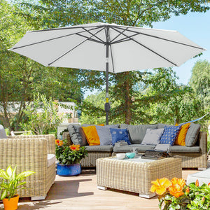 10' x 8' Round Market Umbrella, Patio Umbrella with Crank Handle and Tilt, Outdoor Parasol for Garden, Bench, Lawn, White