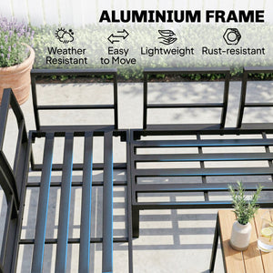 6-Piece Garden Corner Sofa Set with Cushions, 6-8 Seater Aluminium Garden Furniture Set with Coffee Table, Patio Sectional Conservatory Furniture for Patio & Terrace, Grey