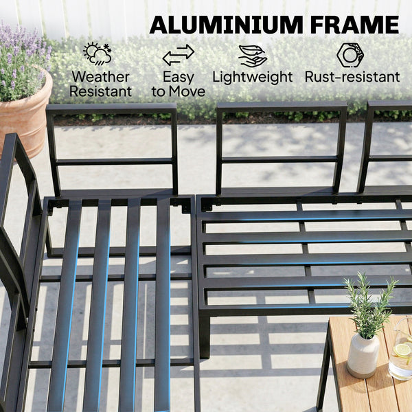 6-Piece Garden Corner Sofa Set with Cushions, 6-8 Seater Aluminium Garden Furniture Set with Coffee Table, Patio Sectional Conservatory Furniture for Patio & Terrace, Grey