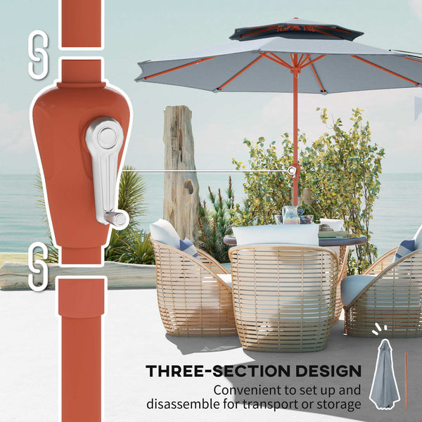 Patio Umbrella with Crank, Double Top Outdoor Market Table Umbrella for Garden, Patio,104'' x 104'', Light Grey