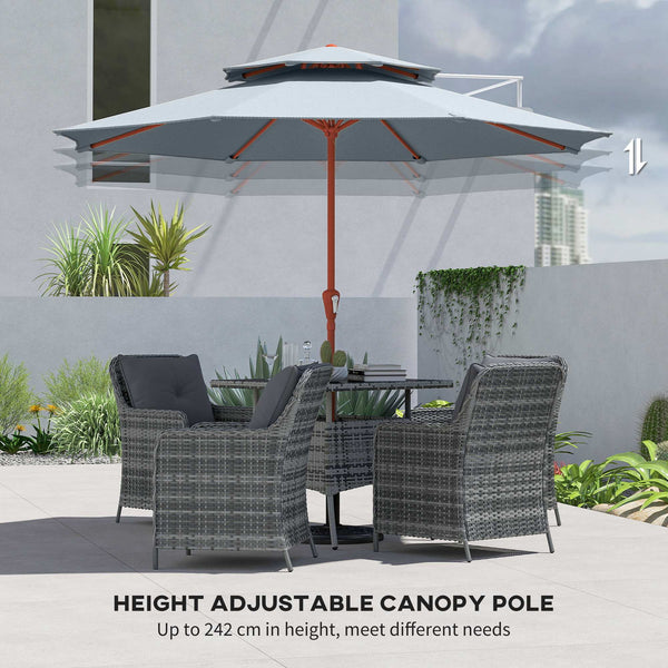 Patio Umbrella with Crank, Double Top Outdoor Market Table Umbrella for Garden, Patio,104'' x 104'', Light Grey