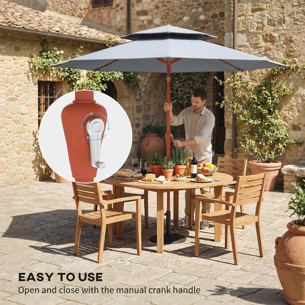 Patio Umbrella with Crank, Double Top Outdoor Market Table Umbrella for Garden, Patio,104'' x 104'', Light Grey