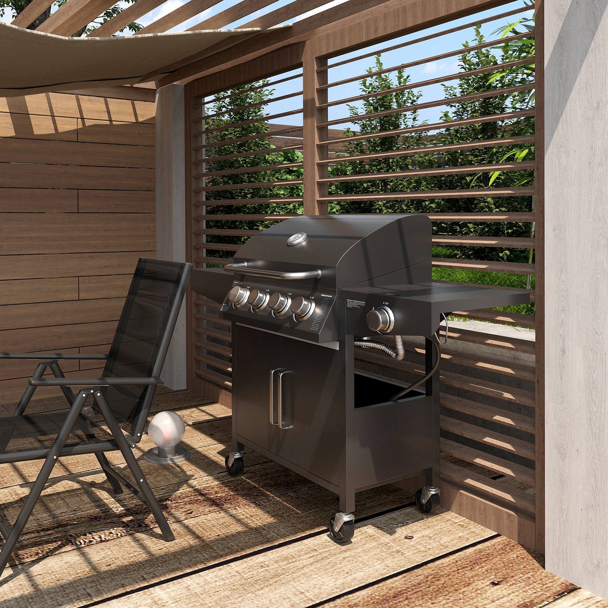 Outsunny 4 Burner Propane Gas Grill with Side Burner with