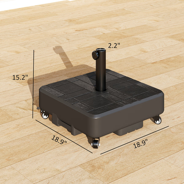 Patio Umbrella Base with Wheels, Heavy Duty Outdoor Umbrella Stand Holder, 62 lbs Water or 77 lbs Sand Filled, for 1.5"/1.9" Poles, Black