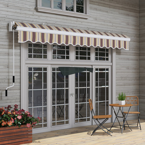 Outsunny 13' x 8' Retractable Awning, Patio Awnings, Sunshade Shelter w/ Manual Crank Handle, UV & Water-Resistant Fabric and Aluminum Frame for Deck, Balcony, Yard, Red Stripes