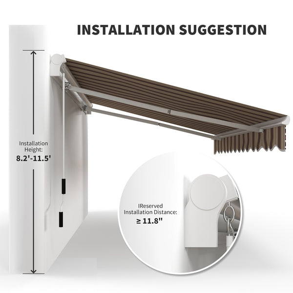 Outsunny 13' x 8' Retractable Awning, Patio Awnings, Sunshade Shelter w/ Manual Crank Handle, UV & Water-Resistant Fabric and Aluminum Frame for Deck, Balcony, Yard, Red Stripes