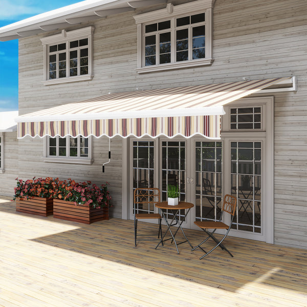 Outsunny 13' x 8' Retractable Awning, Patio Awnings, Sunshade Shelter w/ Manual Crank Handle, UV & Water-Resistant Fabric and Aluminum Frame for Deck, Balcony, Yard, Red Stripes