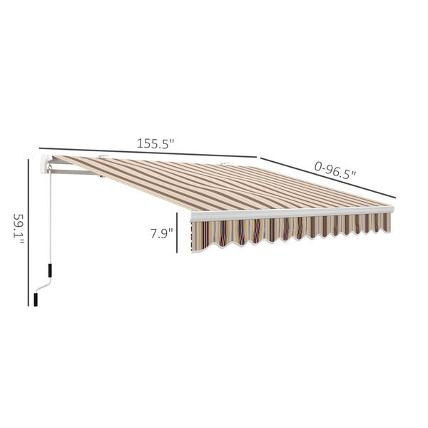 Outsunny 13' x 8' Retractable Awning, Patio Awnings, Sunshade Shelter w/ Manual Crank Handle, UV & Water-Resistant Fabric and Aluminum Frame for Deck, Balcony, Yard, Red Stripes