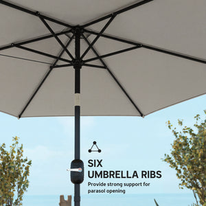 2.6 m Garden Parasol Umbrella with Aluminium Pole, Outdoor Table Market Patio Umbrella Sun Shade with Tilt and Crank, Vent, Light Grey