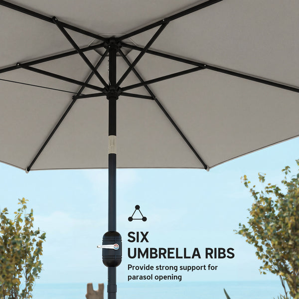 2.6 m Garden Parasol Umbrella with Aluminium Pole, Outdoor Table Market Patio Umbrella Sun Shade with Tilt and Crank, Vent, Light Grey