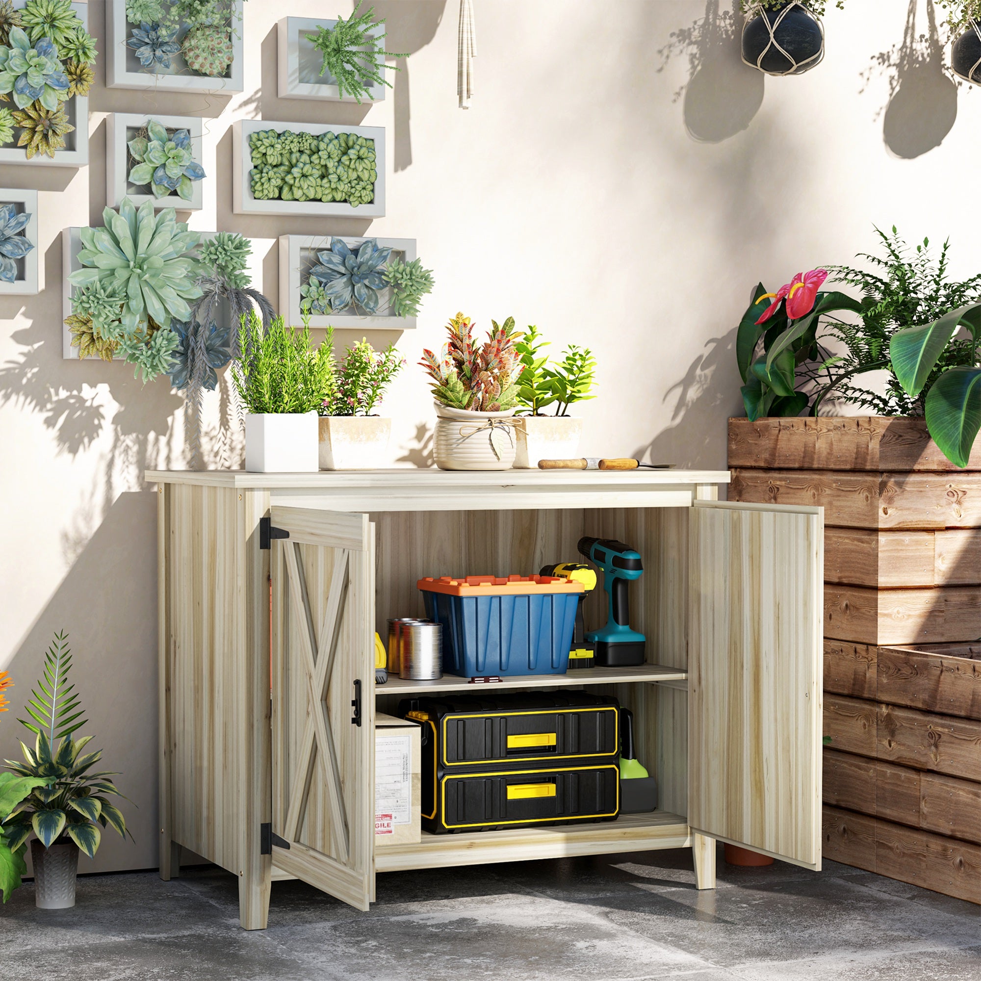 Outsunny Wooden Storage Cabinet with Shelf Double Doors for