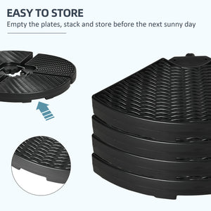 Outsunny HDPE Material Patio Umbrella Base Weights Sand Filled up to 150 Lb. for Any Offset Umbrella Base | 4-Piece, Water or Sand Filled, All-Weather, Black (Round)