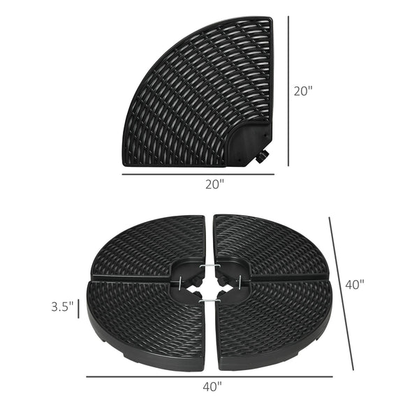 Outsunny HDPE Material Patio Umbrella Base Weights Sand Filled up to 150 Lb. for Any Offset Umbrella Base | 4-Piece, Water or Sand Filled, All-Weather, Black (Round)