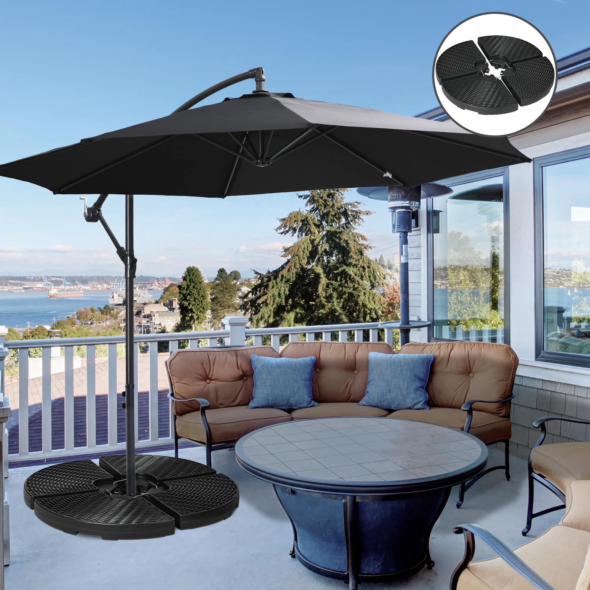 cantilever patio umbrella base Outsunny Cantilever Patio Umbrella Base Weights 4PCs 150lb HDPE Water and Sand Filled for Offset Banana Umbrella