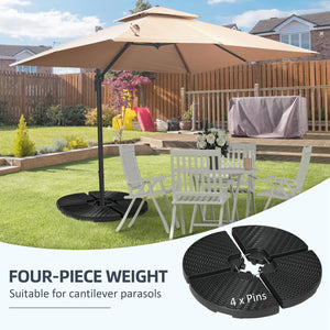 Outsunny HDPE Material Patio Umbrella Base Weights Sand Filled up to 150 Lb. for Any Offset Umbrella Base | 4-Piece, Water or Sand Filled, All-Weather, Black (Round)