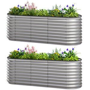 2Pcs Galvanized Raised Garden Bed, 6 x 2 x 2 ft Modular Metal Garden Beds with Rubber Strip Edging, Oval Outdoor Planter Box for Vegetables, Flowers, Herbs, Silver
