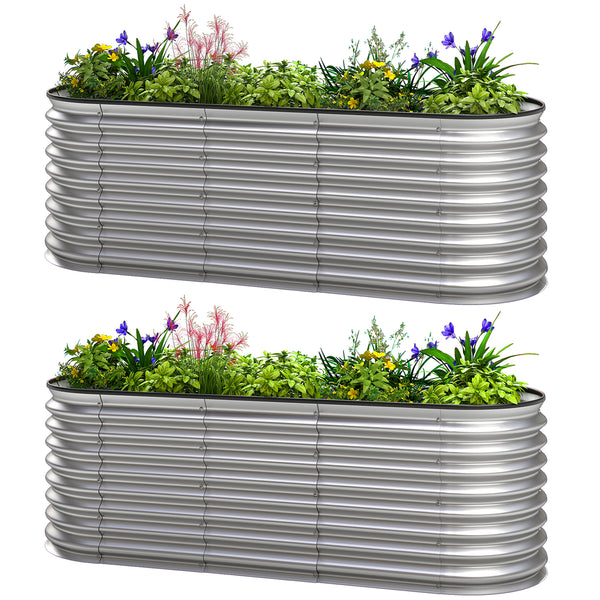 2Pcs Galvanized Raised Garden Bed, 6 x 2 x 2 ft Modular Metal Garden Beds with Rubber Strip Edging, Oval Outdoor Planter Box for Vegetables, Flowers, Herbs, Silver